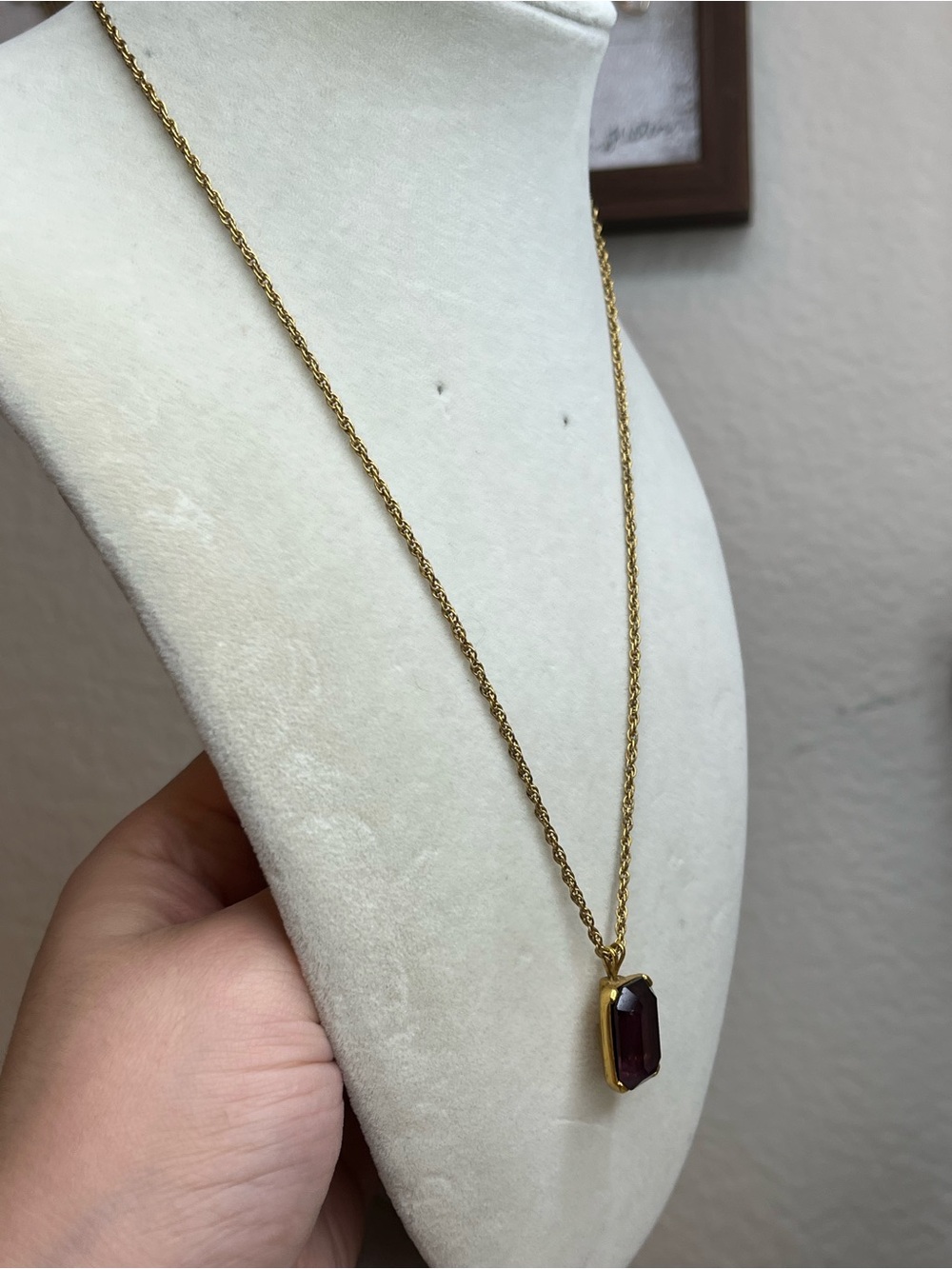 Monet Vintage Gold Tone Purple Rhinestone Elegant Necklace Dainty 18” - Picture 2 of 9